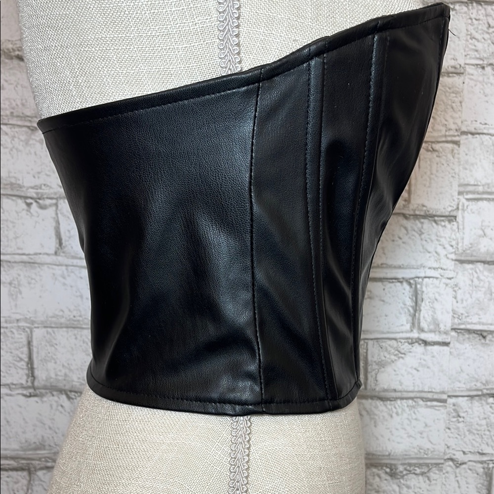 Zara Black Faux Leather Bustier Top - Picture 3 of 12